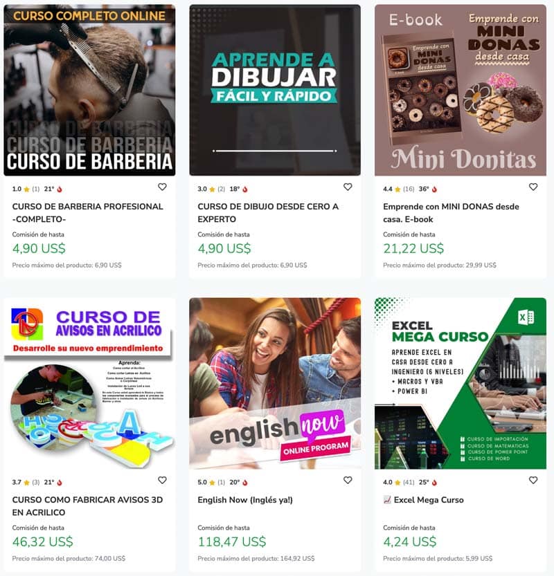 Algunos cursos de Hotmart