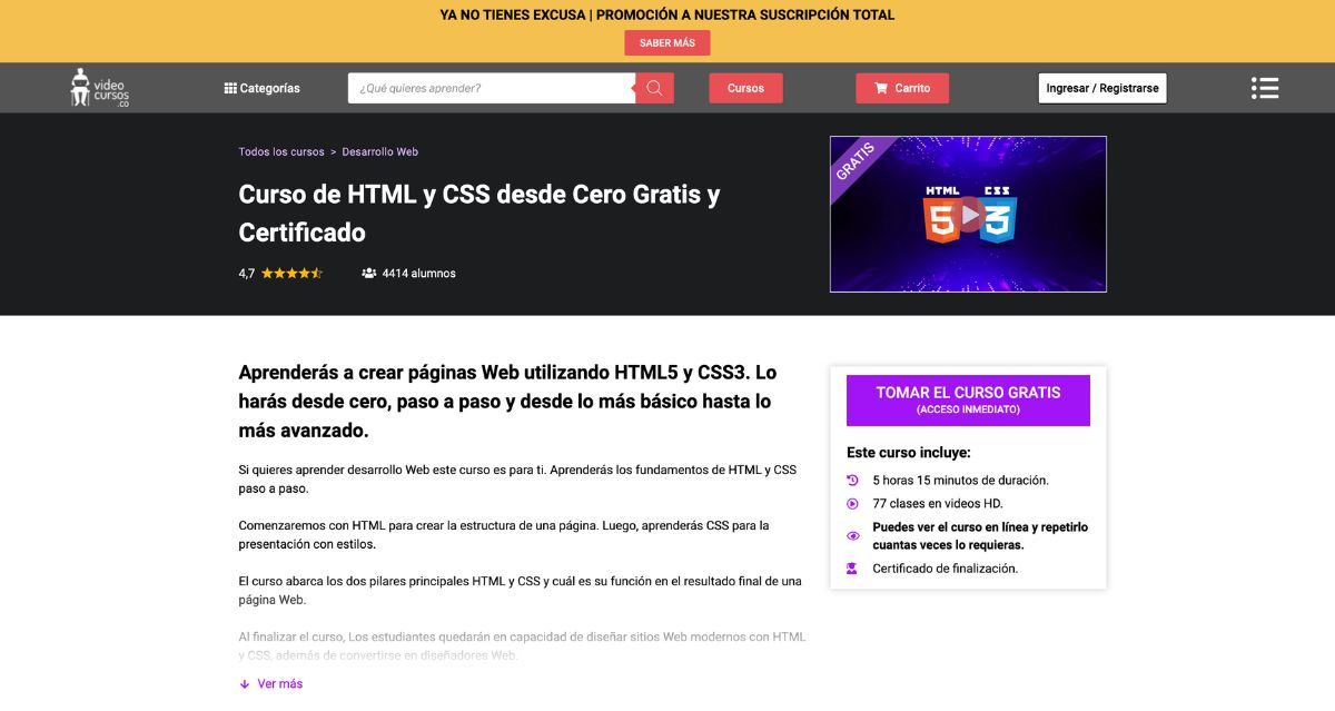 Videocursos para aprender HTML y CSS